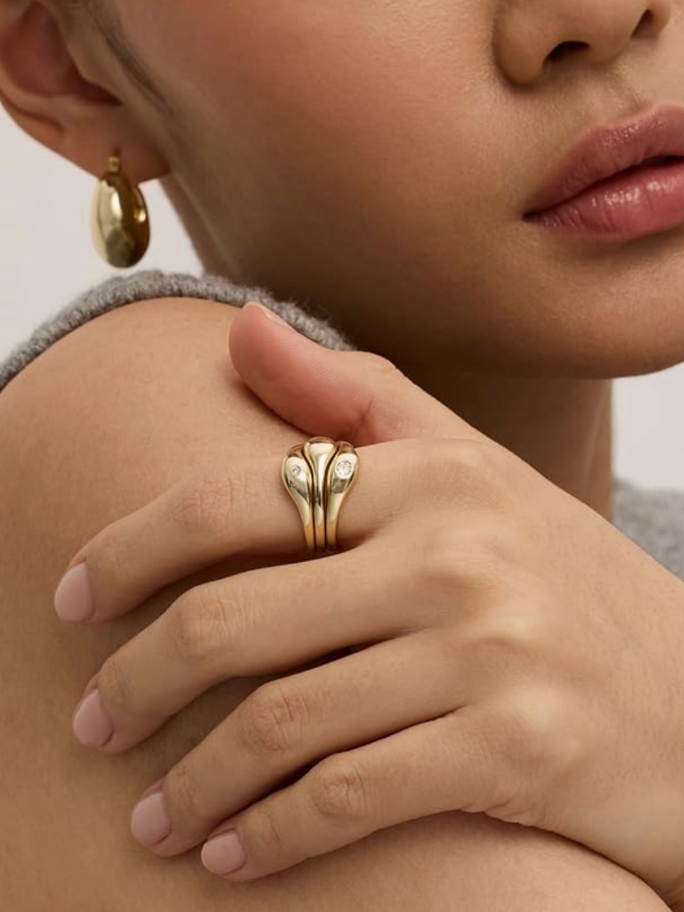 Pavoi 14k Gold Plated Chunky Stackable Rings Set Size 8